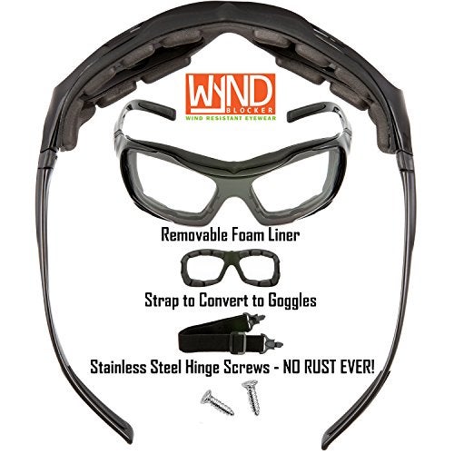 WYND Blocker Large Motorcycle Riding Glasses Extreme Sports Wrap Sunglasses, Black, Clear - Image 3