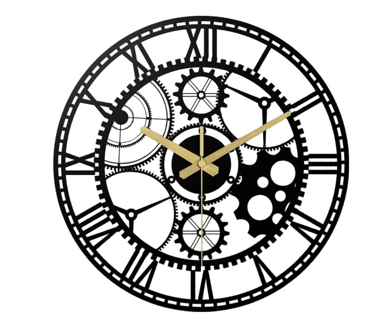 AVVIC MART Wall Clock Stylish Metal Analog Wall Clock for Living Room, Bedroom, Office, Kitchen, Home and Hall | Antique Fancy Big Size Modern Wall Watch (Black(DA-205), 40 CM) - Image 1
