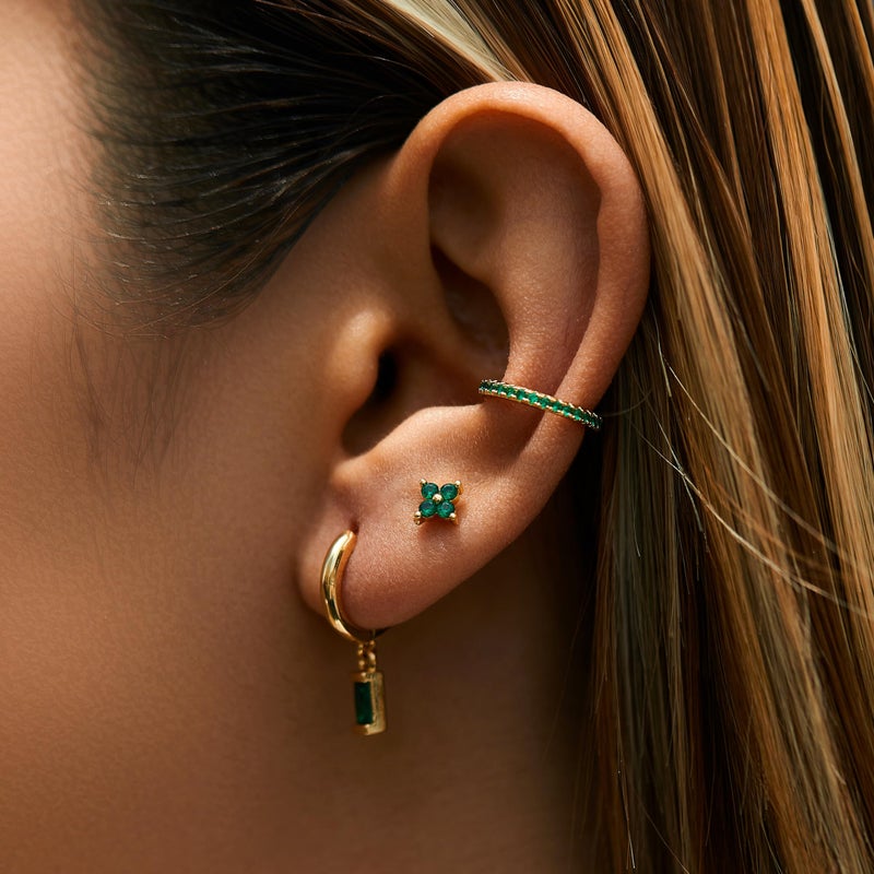 LOFITOR 5 Pairs Sterling Silver Stud Hoop Earrings for Women Teens Dainty 14k Gold Dainty Earrings 925 Sterling Silver Cartilage Earrings Stud Earrings Huggie Earrings Set for Multiple Piercing Small Hoop Earrings Stacks Green Leaf Set - Image 5