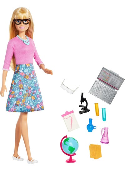 Barbie Teacher Doll, Blonde, With 10 Teaching Accessories, Including Spinning Globe And A Laptop That Opens And Closes, Gift For 3 To 7 Year Olds