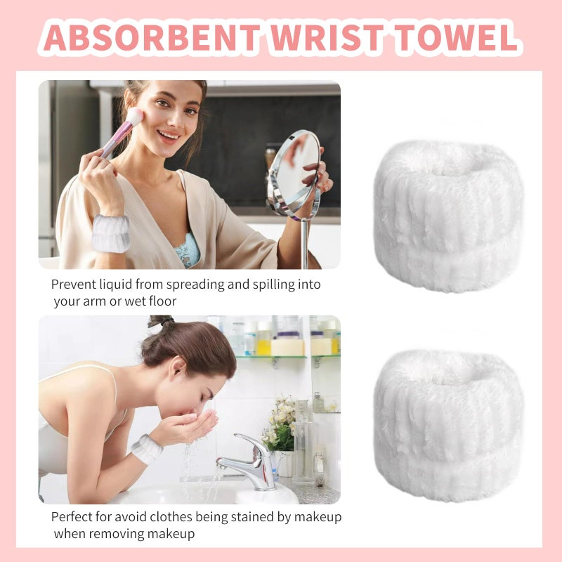 WSYUB Spa Headband and Wristband Set, Face Wash Headband, Makeup Skincare Headbands Wrist Bands for Washing Face, White - Image 4