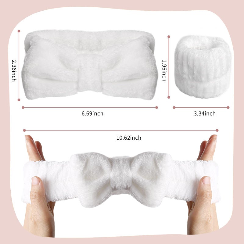 WSYUB Spa Headband and Wristband Set, Face Wash Headband, Makeup Skincare Headbands Wrist Bands for Washing Face, White - Image 2