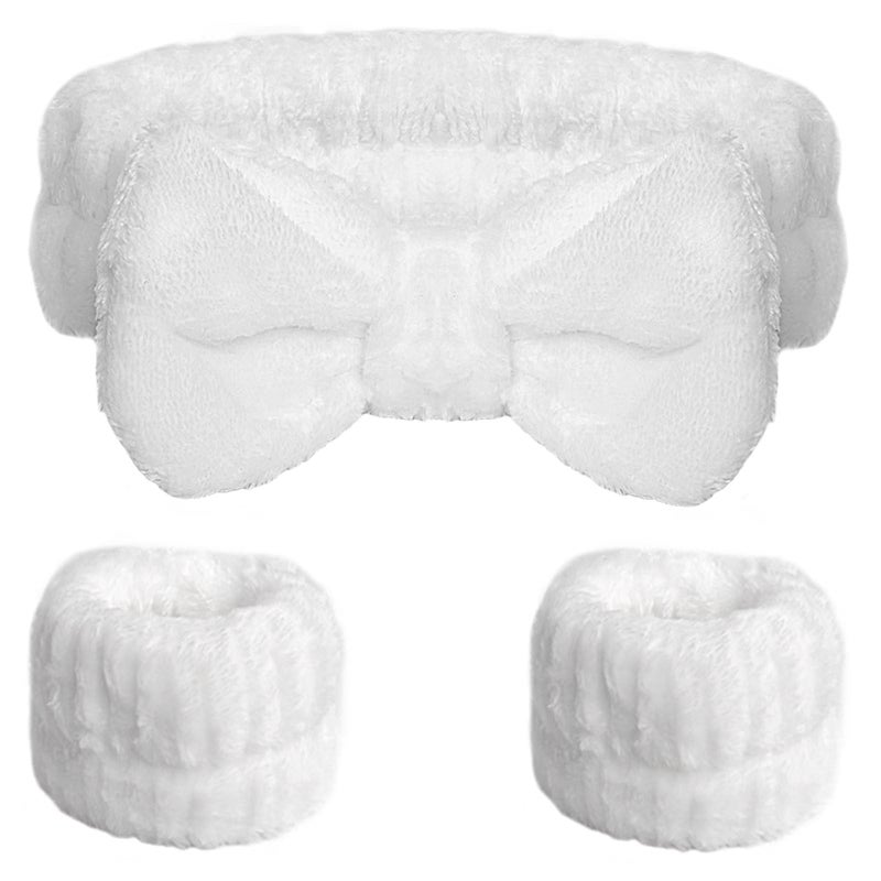 WSYUB Spa Headband and Wristband Set, Face Wash Headband, Makeup Skincare Headbands Wrist Bands for Washing Face, White - Image 1