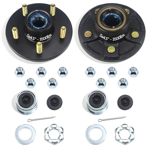 GREPSPUD 2 Sets Trailer Hub Kits 5 on 45 for 3500 lbs 1116 to 138 84 Tapered Axle Prelubricated L44649 L68149 Bearings 5x45 Trailer Replacement Idler Hub 5 Lug Bolt Trailer Wheel Hub Kit - Image 1