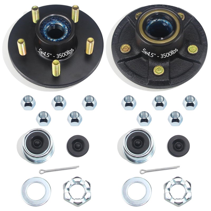 GREPSPUD 2 Sets Trailer Hub Kits 5 on 45 for 3500 lbs 1116 to 138 84 Tapered Axle Prelubricated L44649 L68149 Bearings 5x45 Trailer Replacement Idler Hub 5 Lug Bolt Trailer Wheel Hub Kit - Image 2