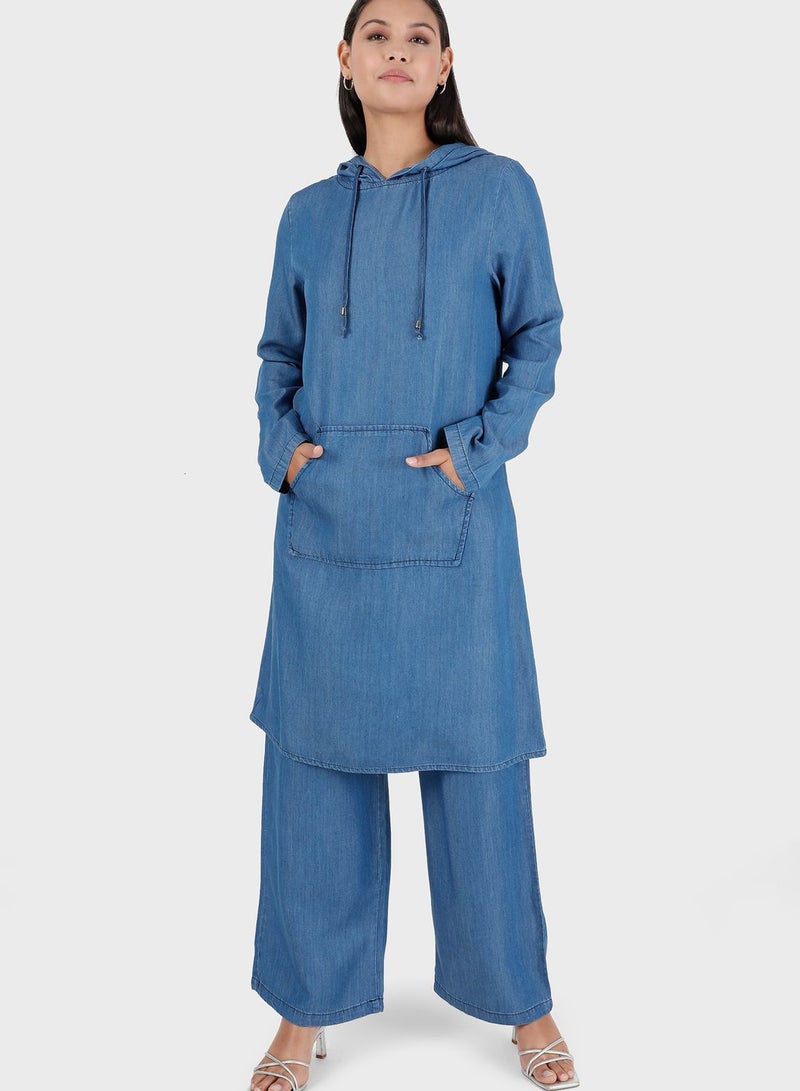 Modanisa Denim Tunic & Pants Set  - Image 1