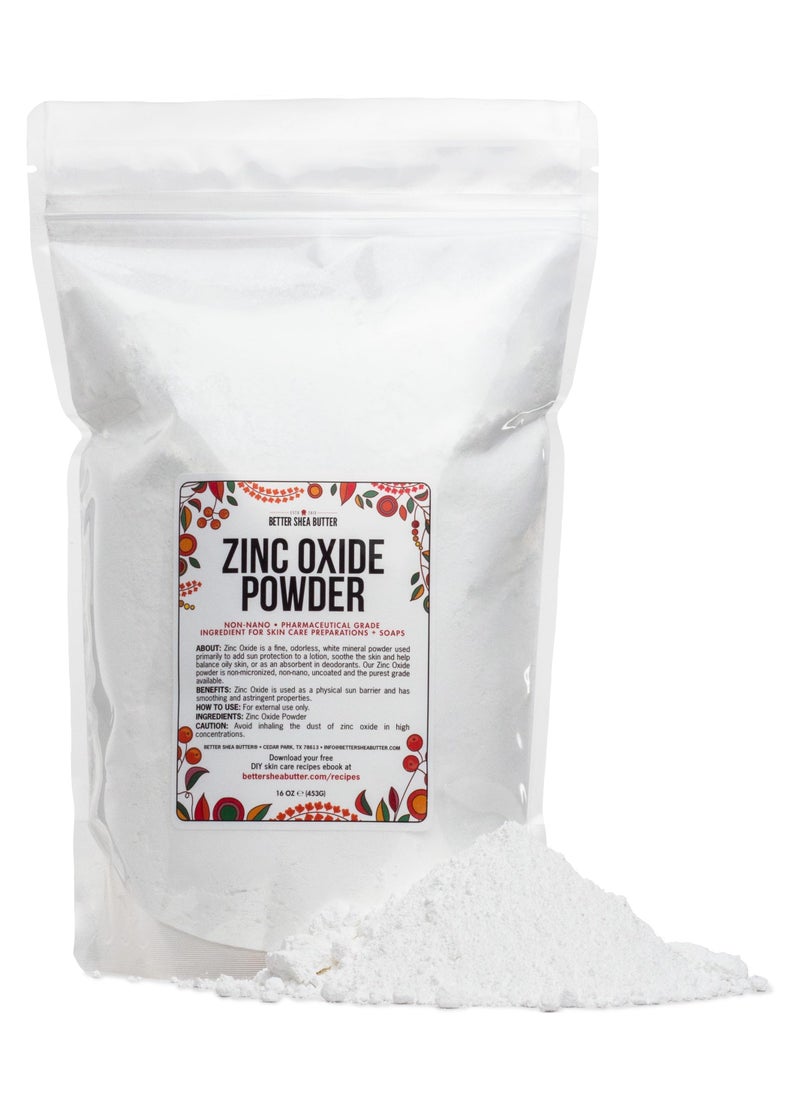 Better Shea Butter - Zinc Oxide Powder | Uncoated, Non Nano Zinc Oxide | Pure, Pharmaceutical Grade | Use in Homemade Sunscreen Lotion | Diaper Rash Cream, Deodorant DIY, Zinc Oxide Ointment | 1 LB by Better Shea Butter - Image 1