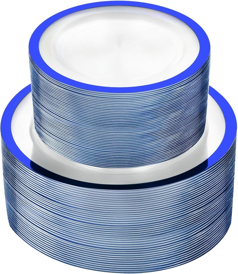 U-QE 120pcs Royal Blue Plastic Plates - Clear Disposable Plates Heavy Duty - Includes 60 10"" Dinner & 60 7"" Dessert Plates for Party?Birthday?Easter - Image 1