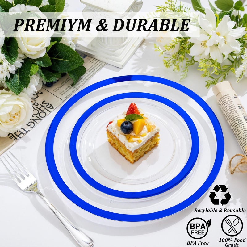 U-QE 120pcs Royal Blue Plastic Plates - Clear Disposable Plates Heavy Duty - Includes 60 10"" Dinner & 60 7"" Dessert Plates for Party?Birthday?Easter - Image 2