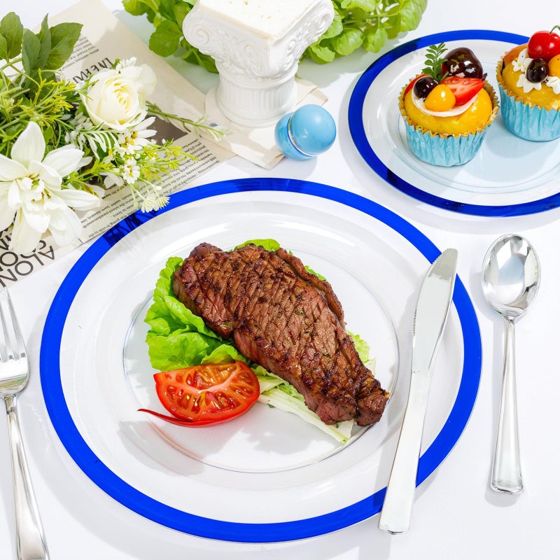 U-QE 120pcs Royal Blue Plastic Plates - Clear Disposable Plates Heavy Duty - Includes 60 10"" Dinner & 60 7"" Dessert Plates for Party?Birthday?Easter - Image 4