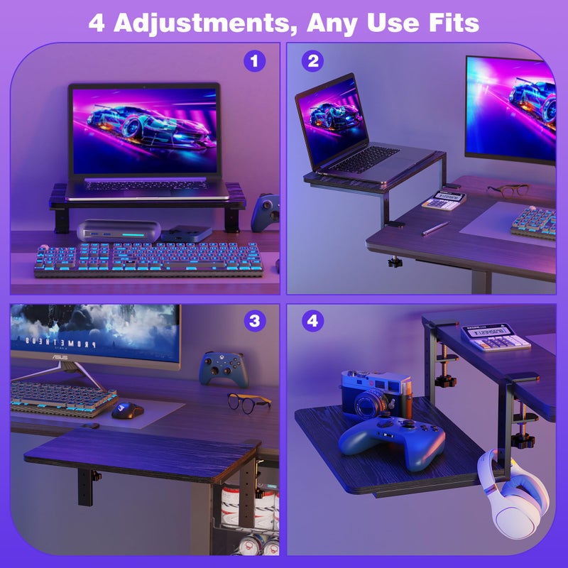 ART-GIFTREE Desk Extender, 15-inch Clamp-On Desk Shelf, Height-Adjustable Desktop Shelf Organizer for Monitors Office and Gaming Accessories, Arm Support Table Extension, 44lbs Heavy Duty, Black - Image 4