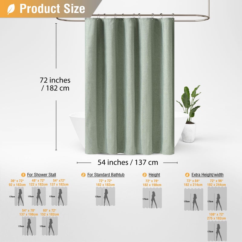 BTTN Stall Fabric Shower Curtain - 54x72 Inch Long Linen Textured Heavy Duty Shower Curtain Set with 10 Plastic Hooks  Hotel Spa Weighted Waterproof Neutral Bath Curtains for Bathroom - Sage Green - Image 5