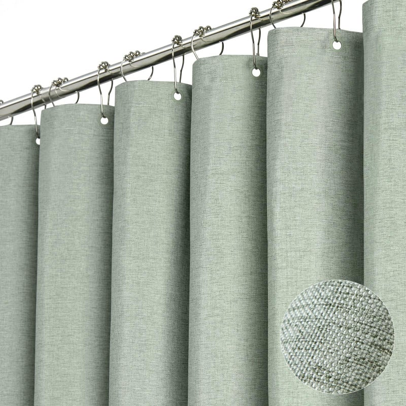 BTTN Stall Fabric Shower Curtain - 54x72 Inch Long Linen Textured Heavy Duty Shower Curtain Set with 10 Plastic Hooks  Hotel Spa Weighted Waterproof Neutral Bath Curtains for Bathroom - Sage Green - Image 1