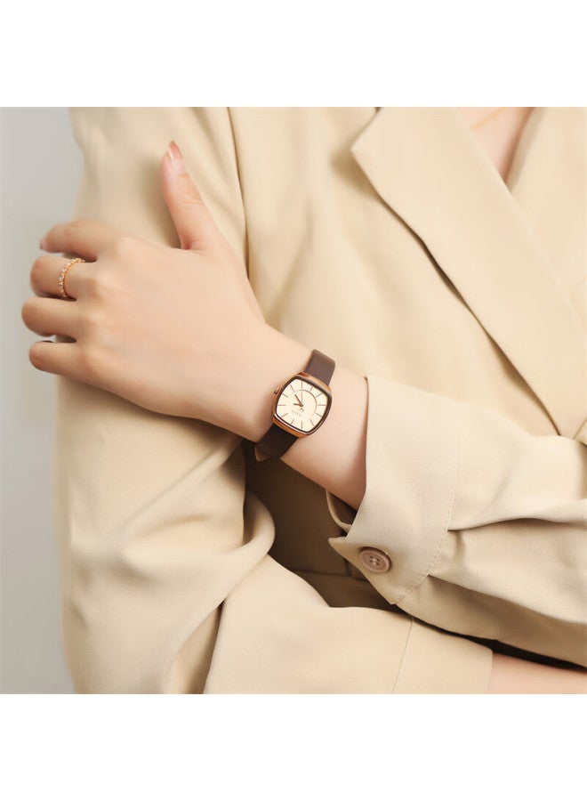 Julius Watch For Women, Retro Fashion, Barrel-shaped, Simple Leather Strap, Versatile Quartz Student Ladies' Watch, Brown Ja-669ld - Image 1