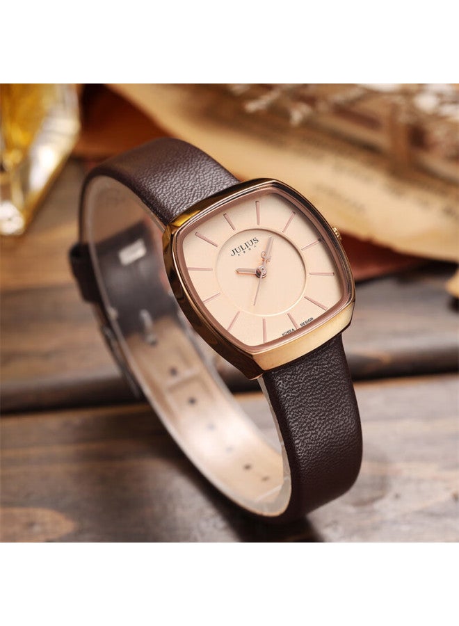 Julius Watch For Women, Retro Fashion, Barrel-shaped, Simple Leather Strap, Versatile Quartz Student Ladies' Watch, Brown Ja-669ld - Image 3