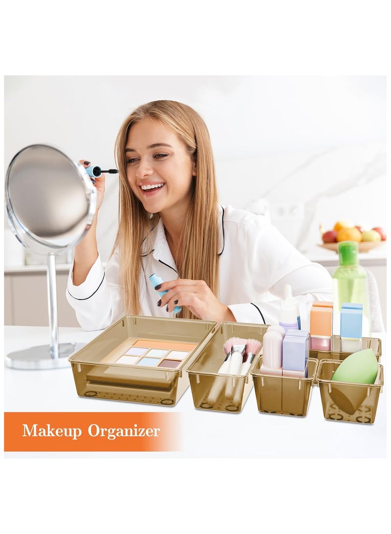 Set of 25 BROWN plastic drawer organizers, multi-size, organize drawers in bathroom, makeup, jewelry, kitchen and office (imported) - Image 3