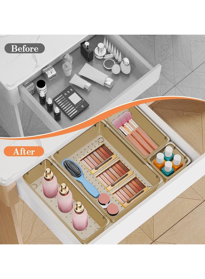 Set of 25 BROWN plastic drawer organizers, multi-size, organize drawers in bathroom, makeup, jewelry, kitchen and office (imported) - Image 5