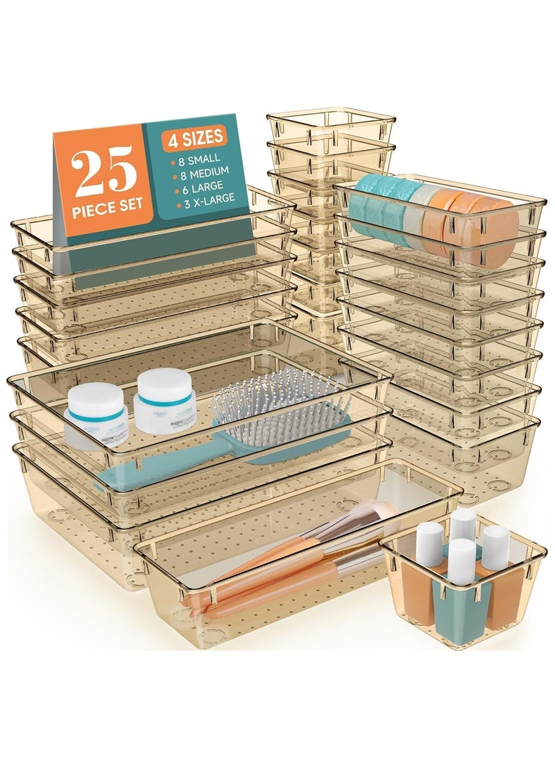 Set of 25 BROWN plastic drawer organizers, multi-size, organize drawers in bathroom, makeup, jewelry, kitchen and office (imported) - Image 1