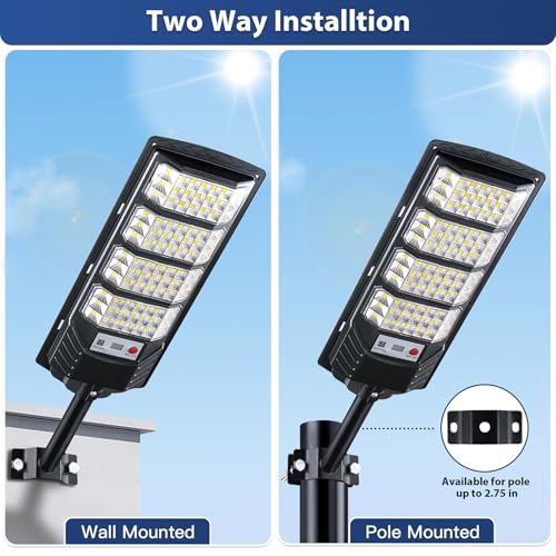Yusist 2 Pack Solar Street Lights Outdoor Waterproof,6500K LED Motion Sensor Lights,Dusk to Dawn Solar Flood Lights with Remote,Parking Lot Light,Commercial Area Lighting for Outside - Image 2