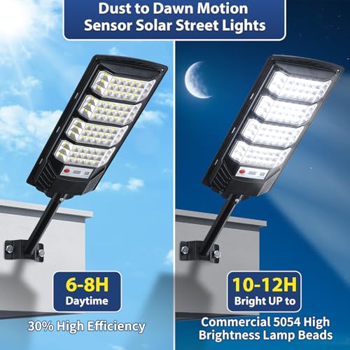 Yusist 2 Pack Solar Street Lights Outdoor Waterproof,6500K LED Motion Sensor Lights,Dusk to Dawn Solar Flood Lights with Remote,Parking Lot Light,Commercial Area Lighting for Outside - Image 3