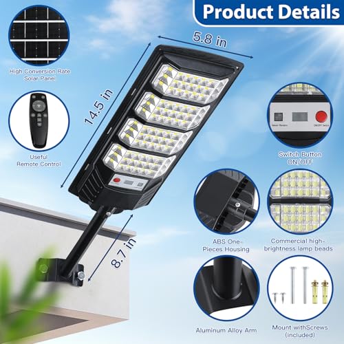 Yusist 2 Pack Solar Street Lights Outdoor Waterproof,6500K LED Motion Sensor Lights,Dusk to Dawn Solar Flood Lights with Remote,Parking Lot Light,Commercial Area Lighting for Outside - Image 5