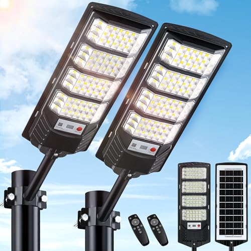 Yusist 2 Pack Solar Street Lights Outdoor Waterproof,6500K LED Motion Sensor Lights,Dusk to Dawn Solar Flood Lights with Remote,Parking Lot Light,Commercial Area Lighting for Outside - Image 1