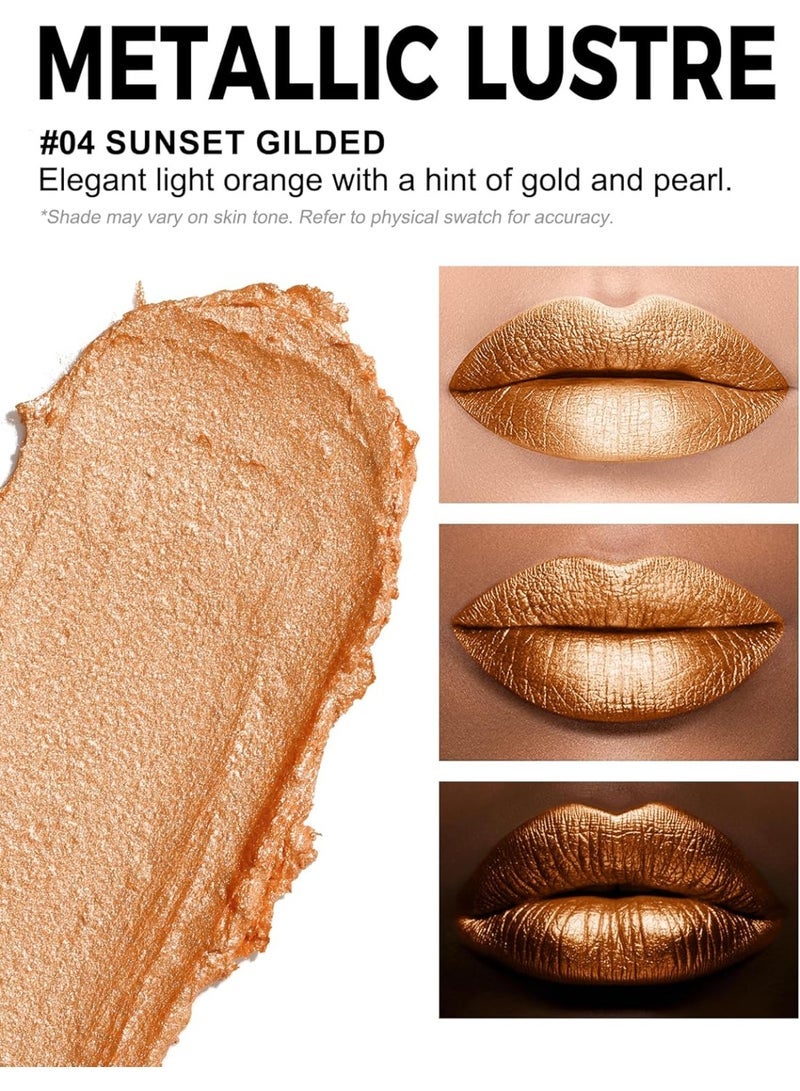 Anglicolor Metallic Lipstick For Subtle 3D Shimmer Effect,Glitter Lipstick,Light,Soft Cream Formula for Moisturized Lips,Non-Sticky (04 SUNSET GILDED) - Image 2