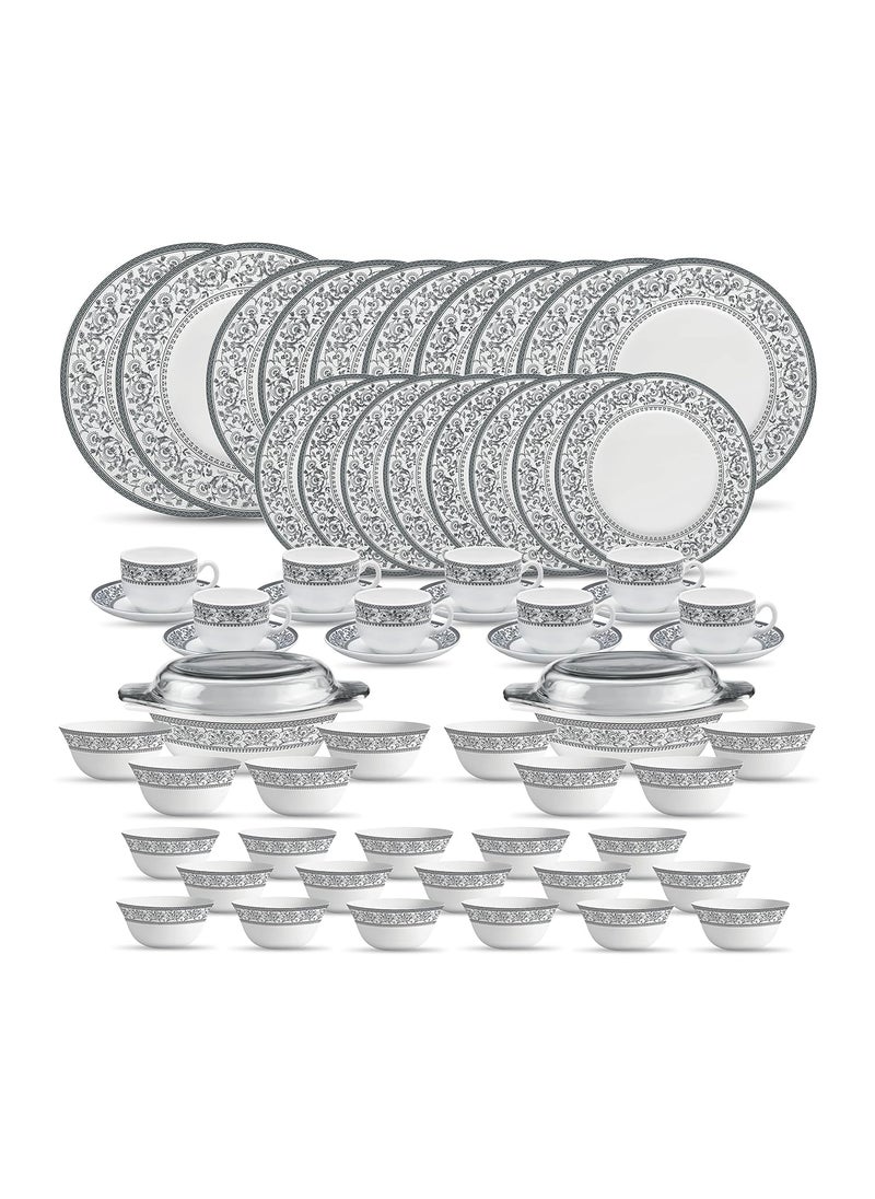 La Opala - La Opala, Sovrana Collection, Opal Glass Traditional Dinner Set 62 Pcs, Persian Grey, White - Image 1