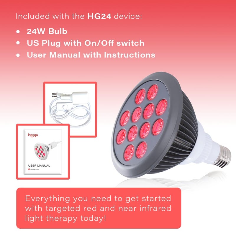 hooga Red Light Therapy Bulb, 660nm & 850nm Red & Near Infrared Light, 12 Dual-Chip LEDs, Targeted Light Bulb with Base & Braided Power Cord for Home Wellness Routine, HG24 - Image 4