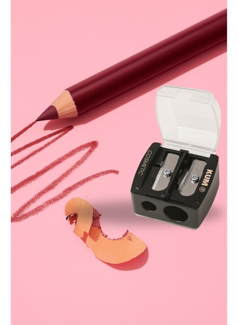 KUM Dual-Hole Black Cosmetic Sharpener – Professional Makeup Pencil Sharpener for Eyeliners & Lip Liners with Precision German Blades - Image 3