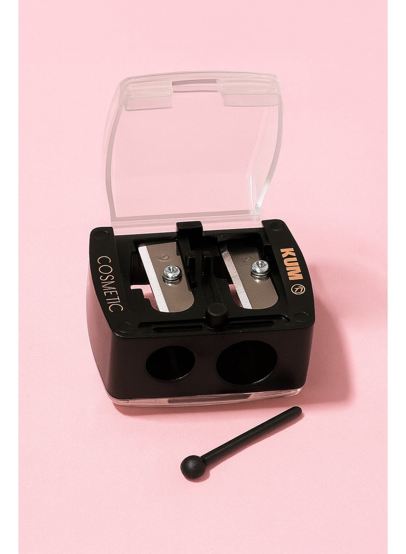 KUM Dual-Hole Black Cosmetic Sharpener – Professional Makeup Pencil Sharpener for Eyeliners & Lip Liners with Precision German Blades - Image 2