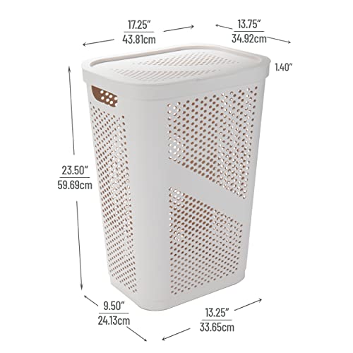 Mind Reader 60L Slim Laundry Hamper, Clothes Basket, Lid, Ventilated, Plastic, Set of 2, Ivory - Image 3