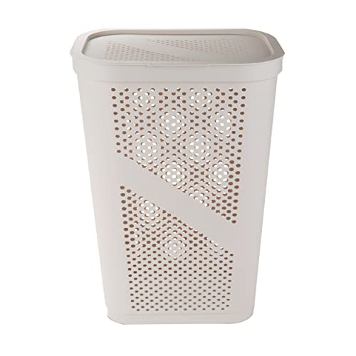 Mind Reader 60L Slim Laundry Hamper, Clothes Basket, Lid, Ventilated, Plastic, Set of 2, Ivory - Image 5