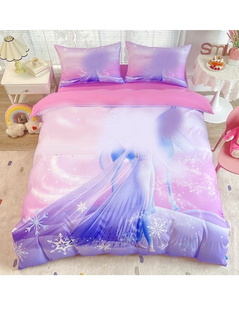 3 Piece Kids Bedding Printed Girls Luxury Printed Duvet Cover Comforter Set Cotton Multicolour 150 x 200 Cm - Image 1