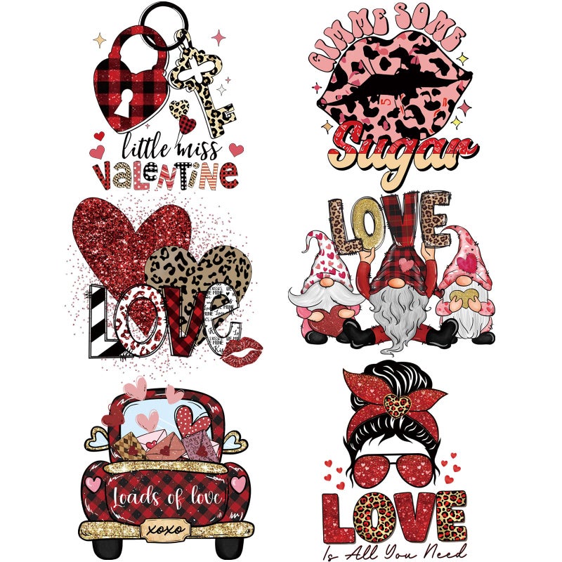 YOUDICT 6 Sheets Valentines Iron On Transfers, Valentines DTF Transfers Ready to Press Love Iron on Transfers for Clothes Bag Pillow Hat DIY Decorations - Image 1