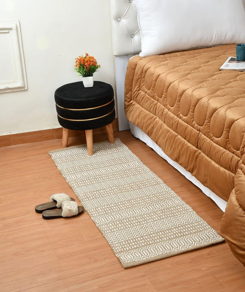 Slazie Cotton Soft Multi-Purpose Floor Rug for Bedroom Living Room|Kitchen Runner|Bedside Runner |Bed Runner|Reversible|2x5 Feet| (Beige White) - Image 1