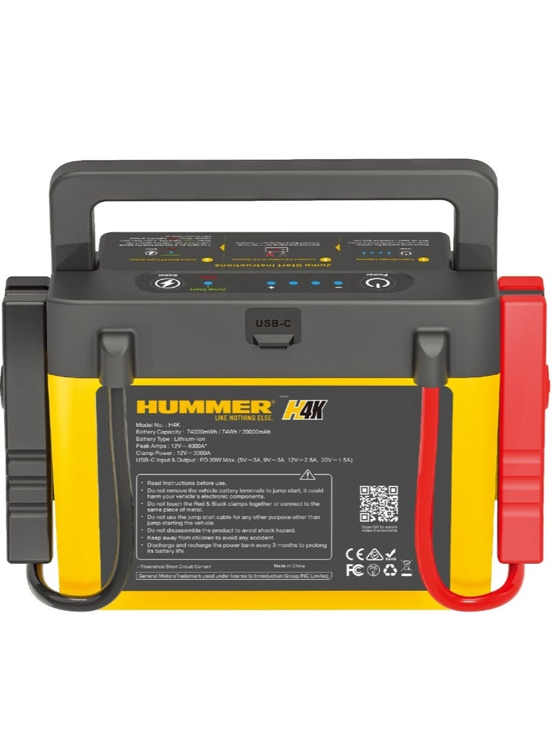 Hummer Multifunctional Car Battery Jump Starter & Power Bank, 4000A - H4K - Image 2