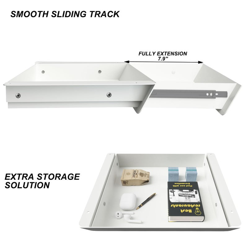 Gaxomo White Under Desk Mounted Sliding Drawer with 60 Degree Tilt Panel to pull out, 15'' long & 9'' deep Large Storage Organizer for Sit Stand Workstation - Image 3
