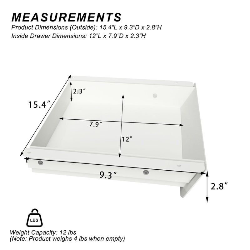 Gaxomo White Under Desk Mounted Sliding Drawer with 60 Degree Tilt Panel to pull out, 15'' long & 9'' deep Large Storage Organizer for Sit Stand Workstation - Image 2