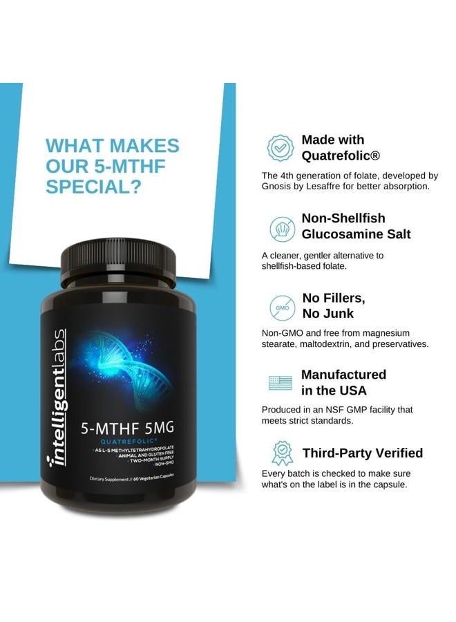 Intelligent Labs MTHF, 5mg L-5-Methyltetrahydrofolate Activated Folate Supplement as Quatrefolic Acid - Activated Folic Acid - Image 3