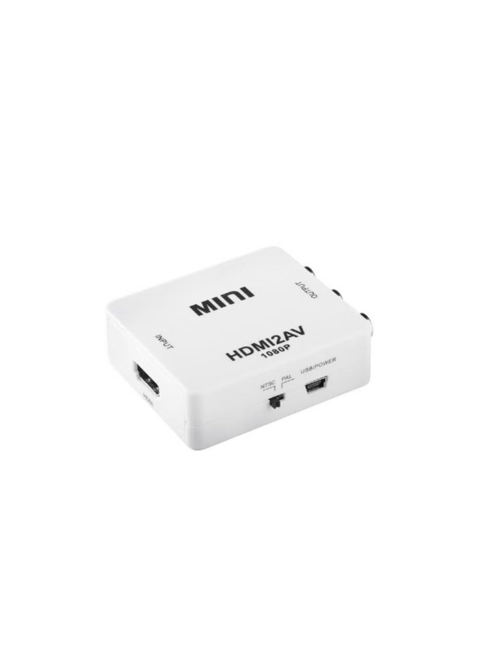 Generic Mini Hd Video Converter Box Hdmi To Av / Cvbs L/R Video Adapter Hdmi To Cvbs Audio Support Ntsc And Pal Output White  - Image 1