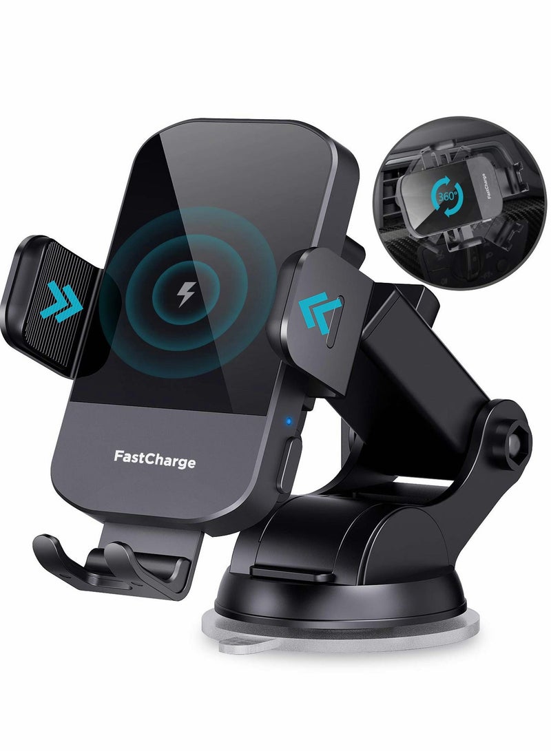 Excefore Wireless Car Charger, CHGeek 15W Fast Charging Auto Clamping Charger Phone Mount Holder for iPhone 14 13 12 11 Pro Max Xs, Samsung Galaxy s22 Ultra S21 S20, S10+ S9+ Note 9, etc - Image 1