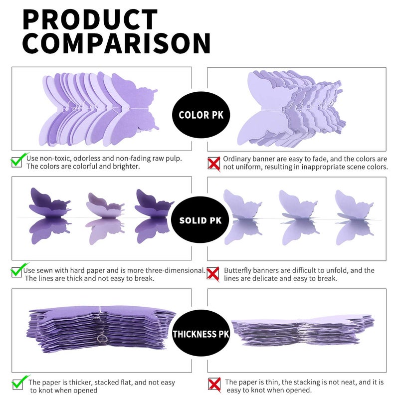 zilue Butterfly Banner Decorative Paper Garland for Wedding Baby Shower Birthday Party Theme Decor 110 Inches Pack of 2 Pieces Light Purple - Image 2