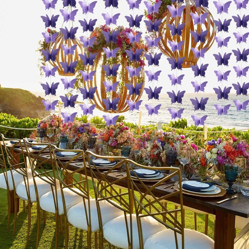 zilue Butterfly Banner Decorative Paper Garland for Wedding Baby Shower Birthday Party Theme Decor 110 Inches Pack of 2 Pieces Light Purple - Image 5
