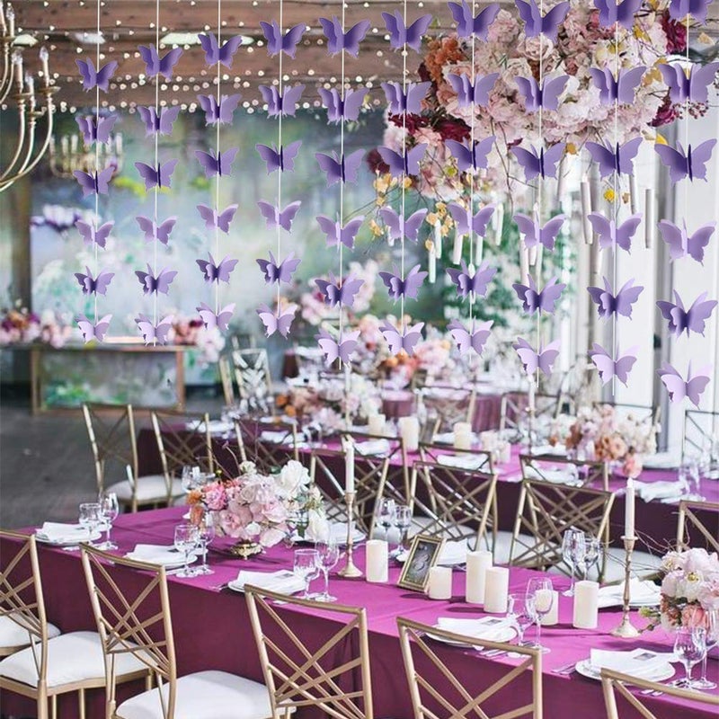 zilue Butterfly Banner Decorative Paper Garland for Wedding Baby Shower Birthday Party Theme Decor 110 Inches Pack of 2 Pieces Light Purple - Image 4