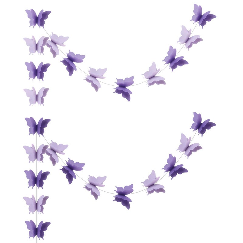 zilue Butterfly Banner Decorative Paper Garland for Wedding Baby Shower Birthday Party Theme Decor 110 Inches Pack of 2 Pieces Light Purple - Image 1