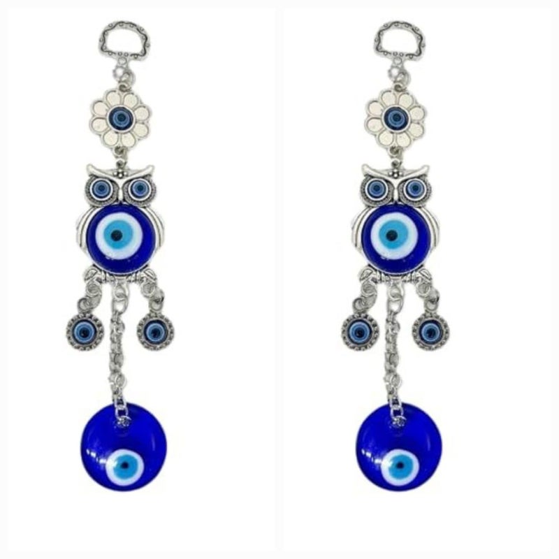 DT DECTONE Combo Pack of 2 Blue Owl Evil Eye Hanging for Home Entrance Door Decor, Lucky Owl Nazar Battu Showpiece for Home (Lucky Owl) - Image 1