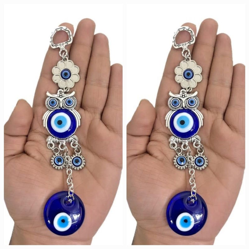 DT DECTONE Combo Pack of 2 Blue Owl Evil Eye Hanging for Home Entrance Door Decor, Lucky Owl Nazar Battu Showpiece for Home (Lucky Owl) - Image 2