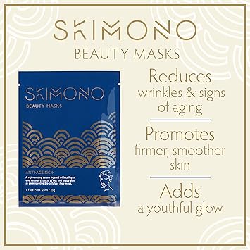 Skimono AntiAgeing Moisturising Face Mask Advanced BioCellulose Sheet with Collagen Oat Grapeseed Extract Hydrating Facial for Wrinkle Reduction Vegan CrueltyFree by SKIMONO 1 Pack - Image 4