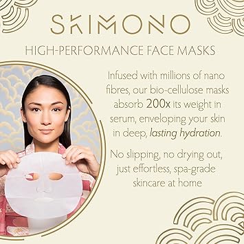 Skimono AntiAgeing Moisturising Face Mask Advanced BioCellulose Sheet with Collagen Oat Grapeseed Extract Hydrating Facial for Wrinkle Reduction Vegan CrueltyFree by SKIMONO 1 Pack - Image 2